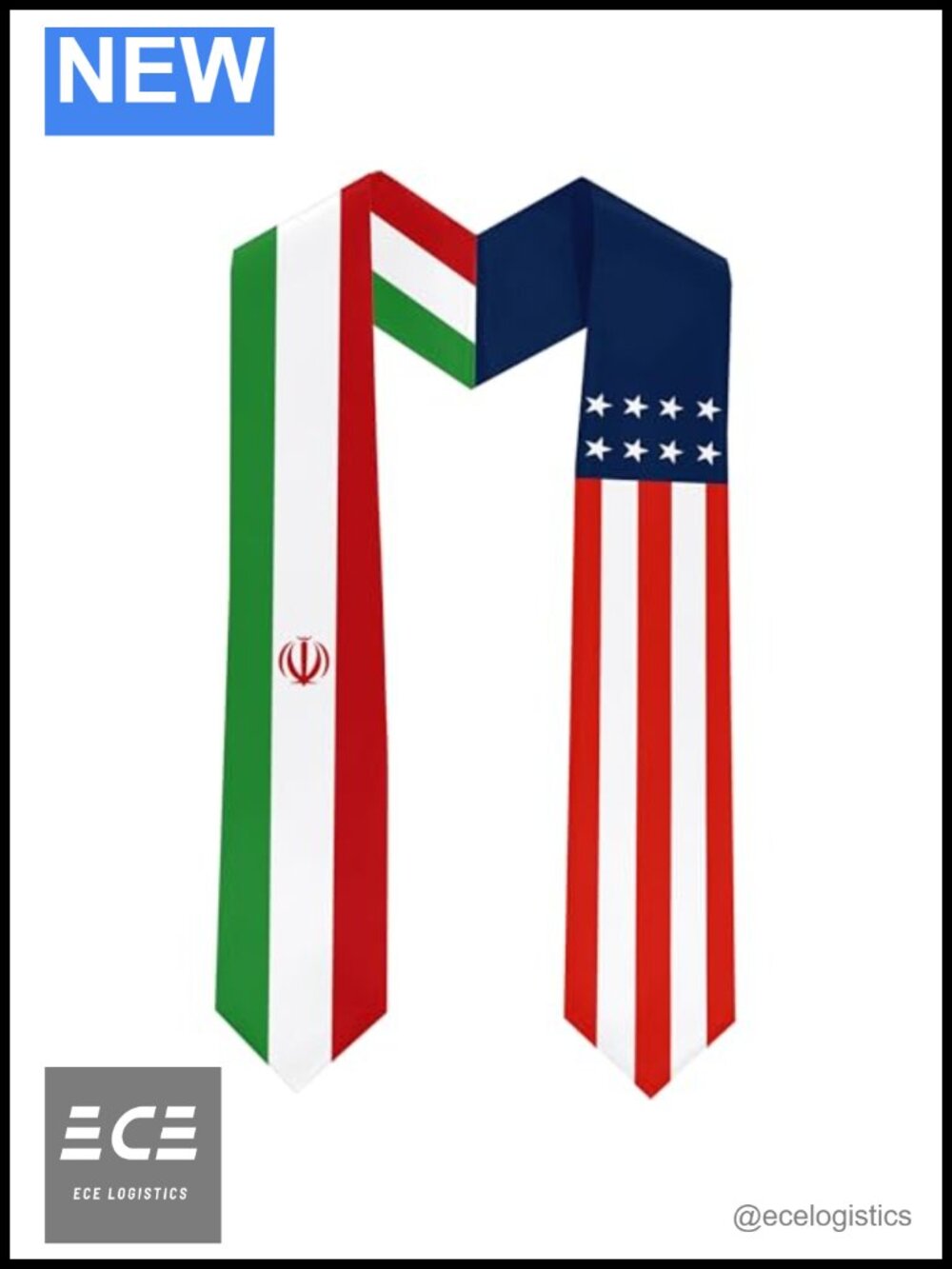Satin Graduation Sash Stole Scarf Iran Flag Double Sided 70x5 Inches